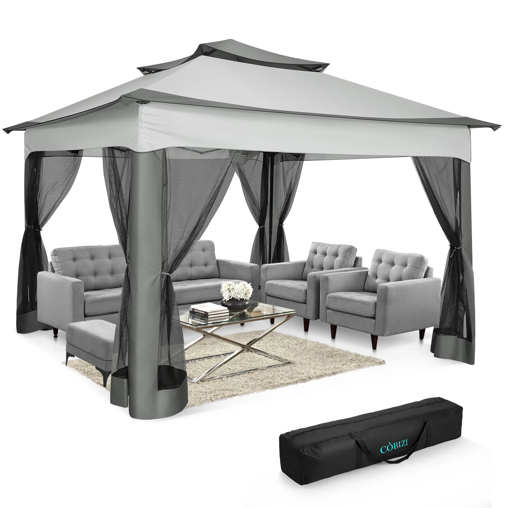 11x11ft Pop Up Gazebo Pavilion With Netting