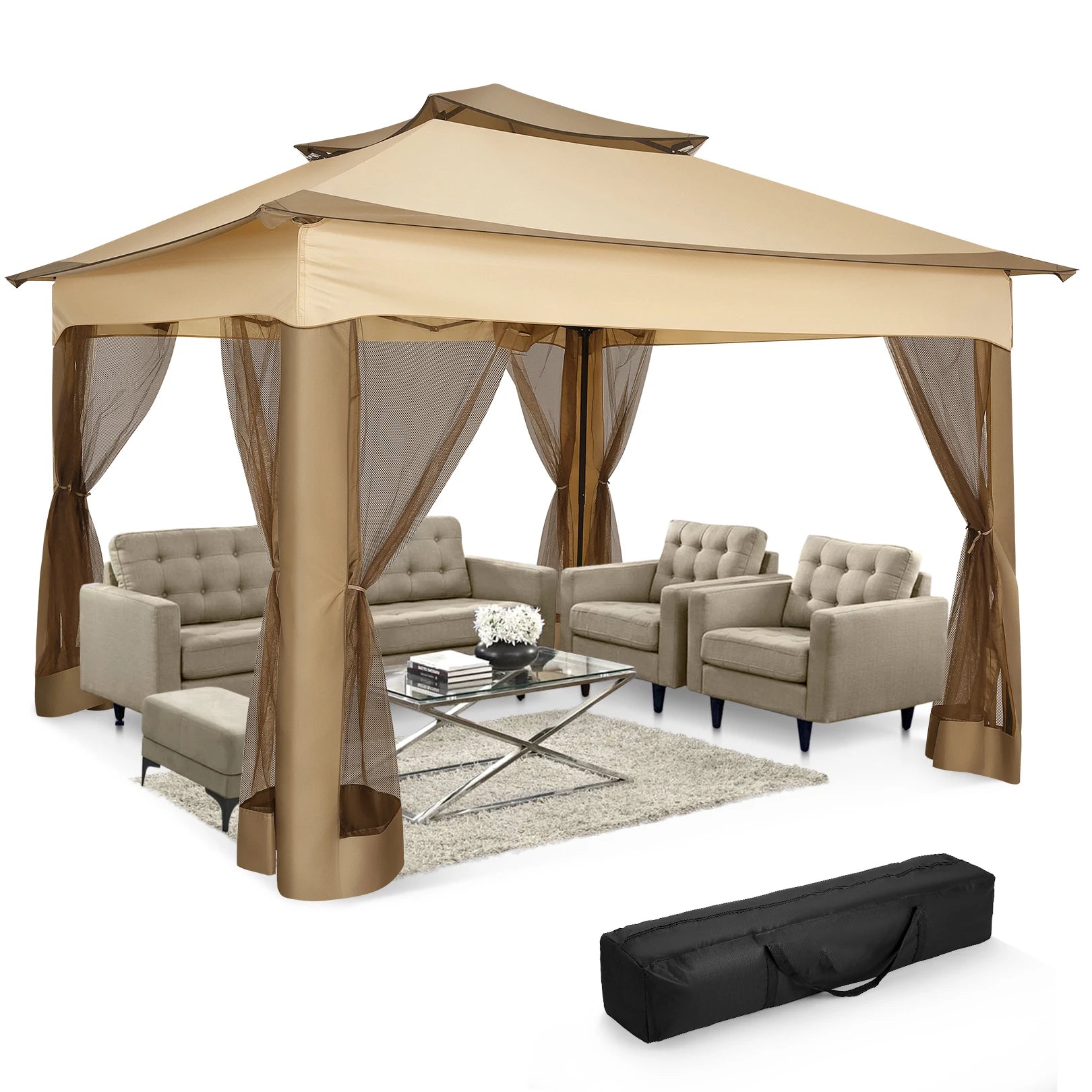 11x11ft Pop Up Gazebo Pavilion With Netting