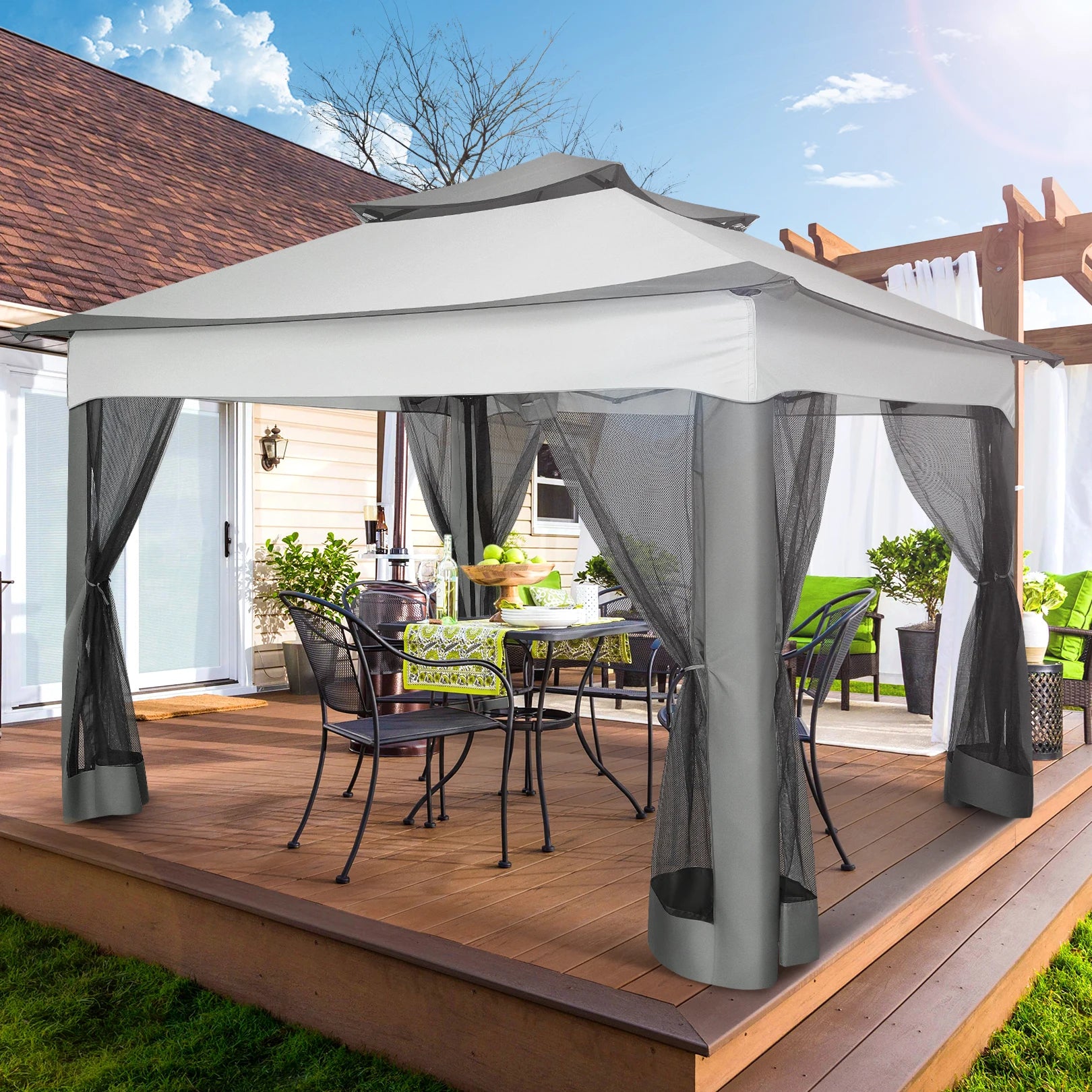 11x11ft Pop Up Gazebo Pavilion With Netting