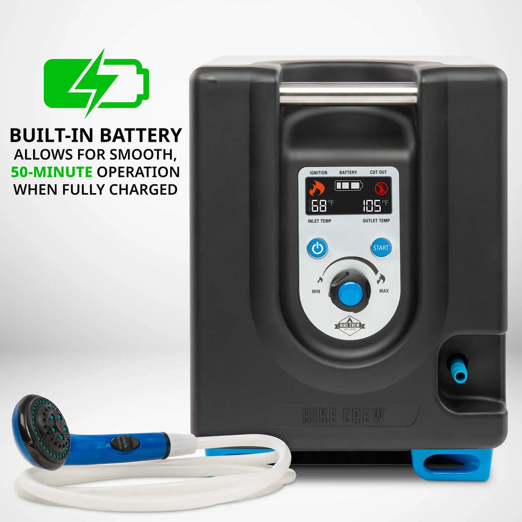 Hike Crew Portable Propane Water Heater & Shower Pump with Built-In Battery, Safety Shutoff & Case