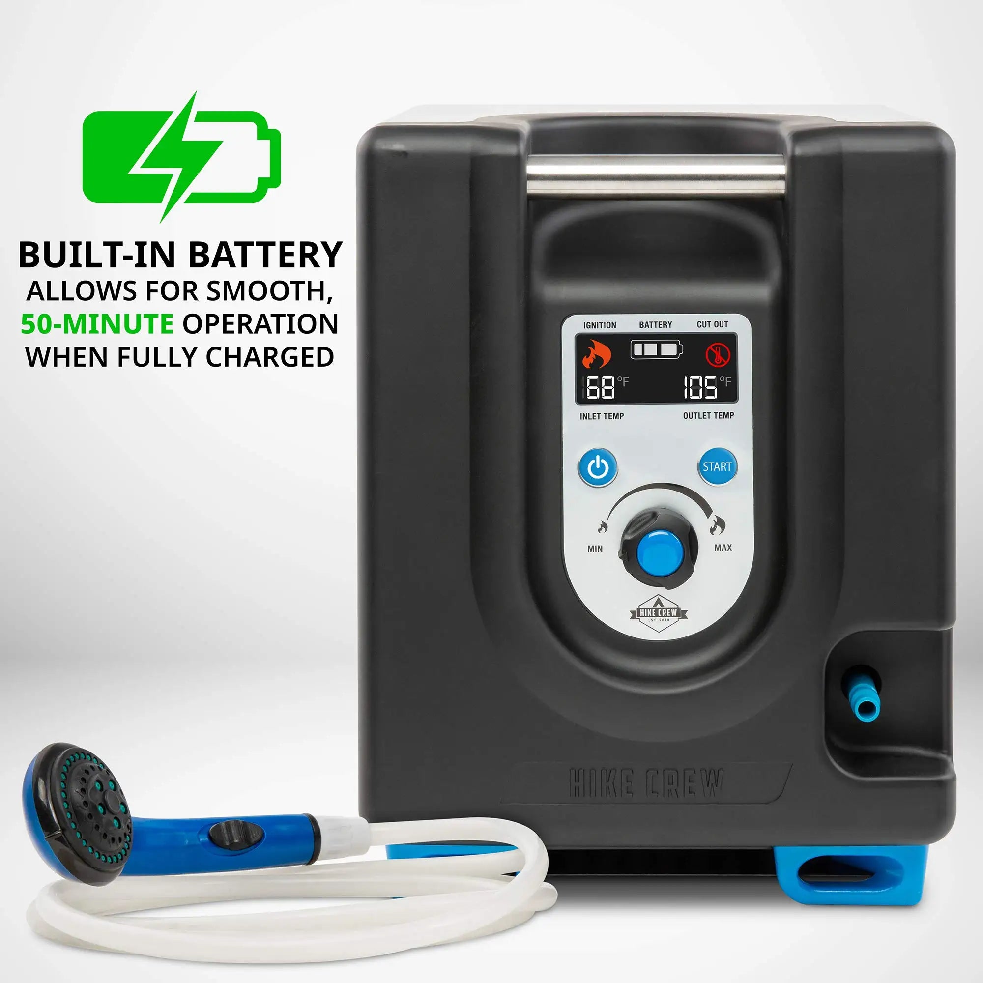 Hike Crew Portable Propane Water Heater & Shower Pump with Built-In Battery, Safety Shutoff & Case