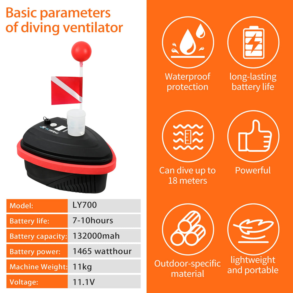 TUXING Scuba Diving Ventilator Support Deepest 15M Snorkel Equipment Device Rechargeable Underwater Winter Ice Diving 7 Hours