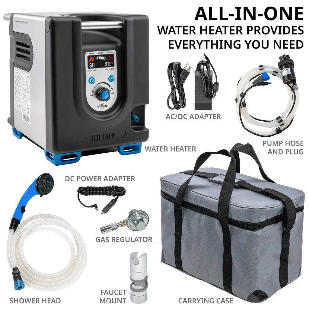 Hike Crew Portable Propane Water Heater & Shower Pump with Built-In Battery, Safety Shutoff & Case