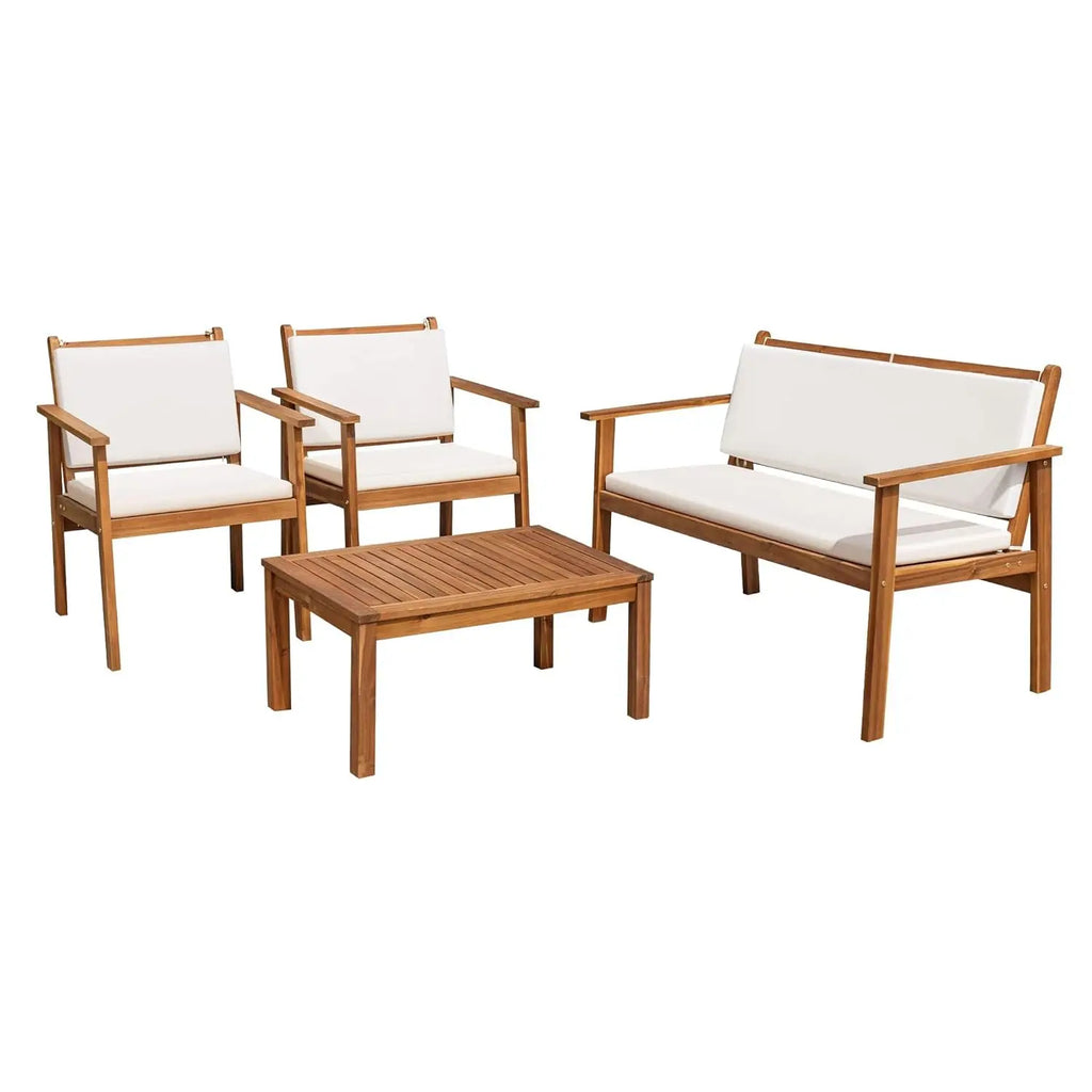 Patio Furniture 4 Piece Outdoor Acacia Wood Patio Conversation Sofa Set with Table & Cushions Porch Furniture for, Customized