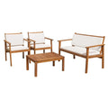 Patio Furniture 4 Piece Outdoor Acacia Wood Patio Conversation Sofa Set with Table & Cushions Porch Furniture for, Customized