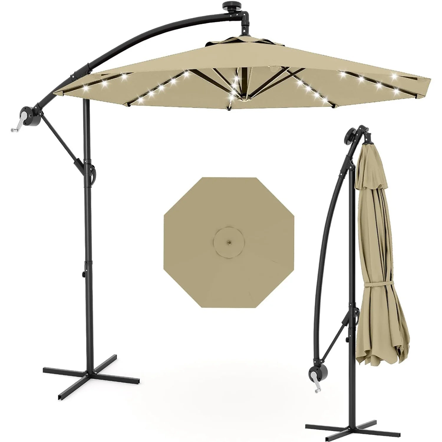 10FT Offset Patio Umbrella With Solar LED Lights