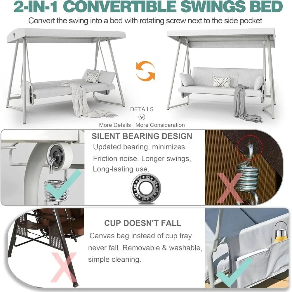 PopularPopular4-Person Outdoor Swing Bed with Cushions, Adjustable Backrest, up to 800 lbs, Ideal for Patio, Garden, or Poolside