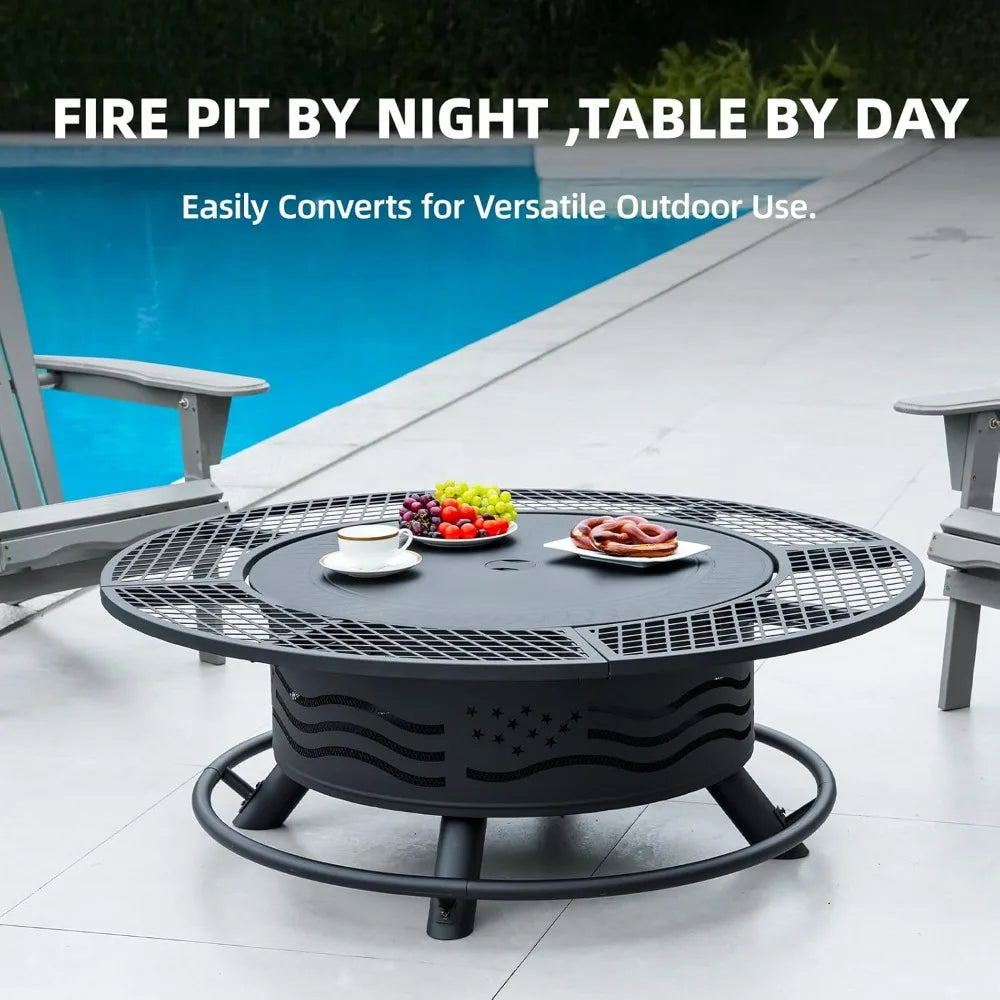 47 Inch  Outdoor Fire Pit with 2 Cooking Grates, BBQ Grill