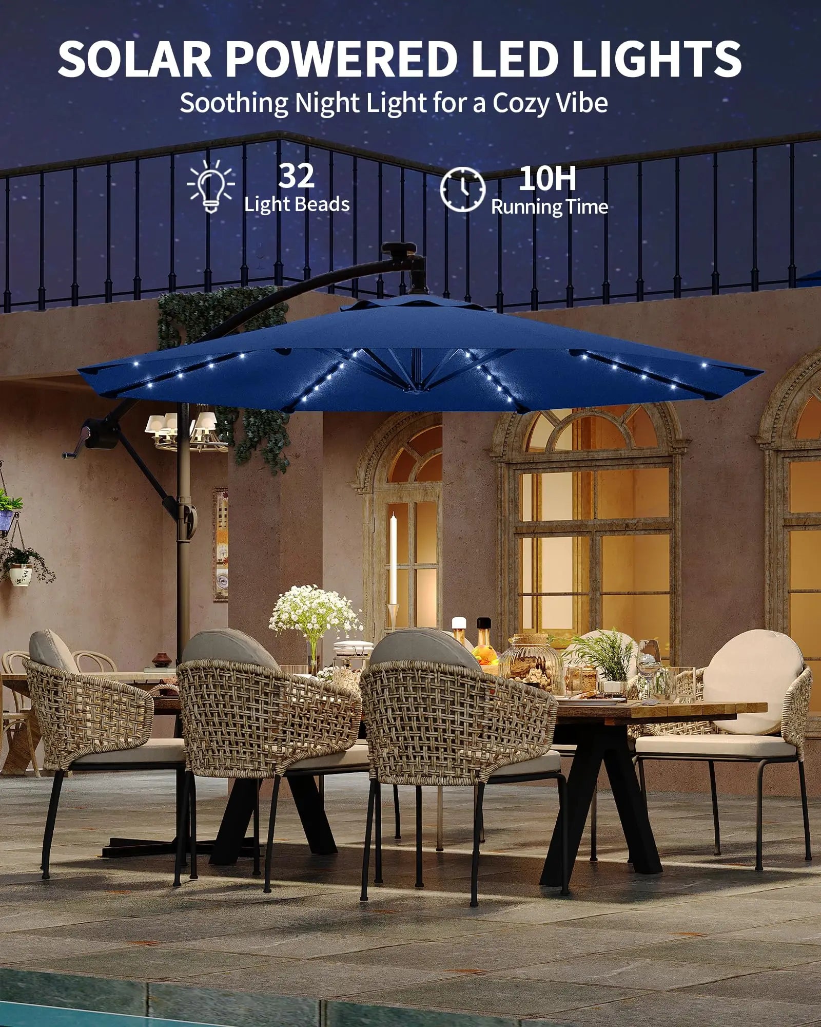 10FT Offset Patio Umbrella With Solar LED Lights – TheOutdoor Collective
