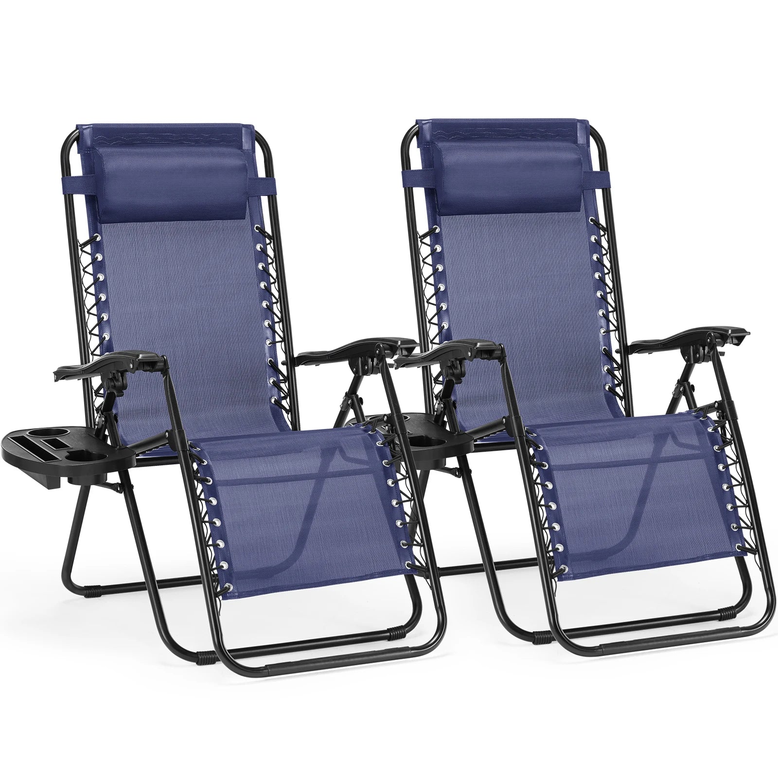 JHK Zero Gravity Set of 2 Portable Recliner Camping Patio Outdoor Garden Lounge Chair with Cup Holder Trays Adjustable Pillow