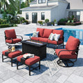 45" Gas Fire Pit Table With 2 X Swivel Chairs, Cushioned Sofa