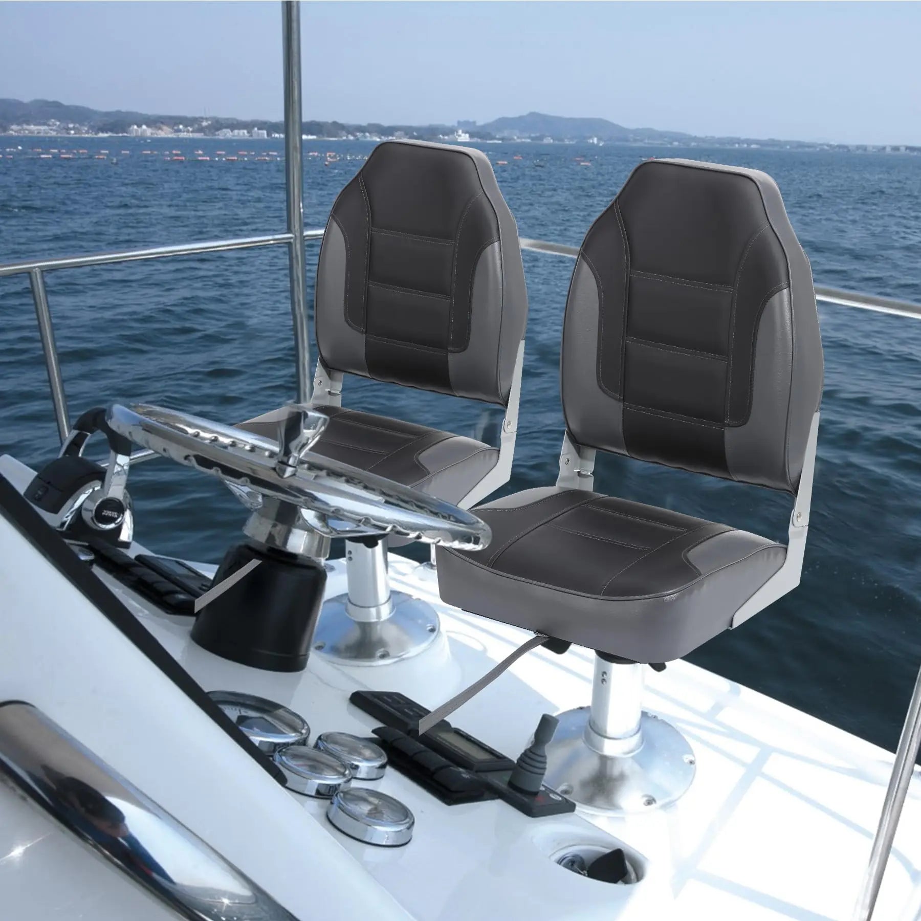 2 Pack Boat Seats, High Back Folding Boat Seats - Fishing Boat Chairs With Thick Sponge Padding, Stainless Steel Screws & Fold