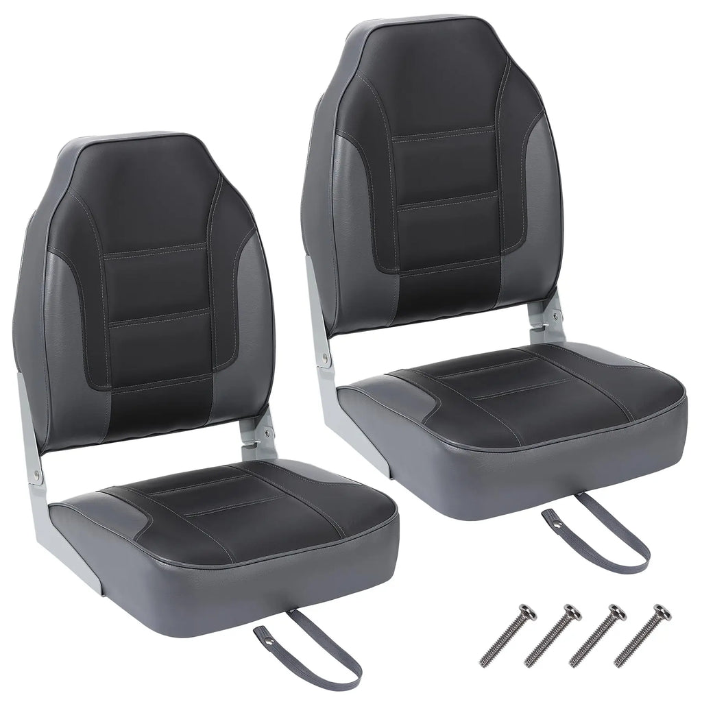 2 Pack Boat Seats, High Back Folding Boat Seats - Fishing Boat Chairs With Thick Sponge Padding, Stainless Steel Screws & Fold
