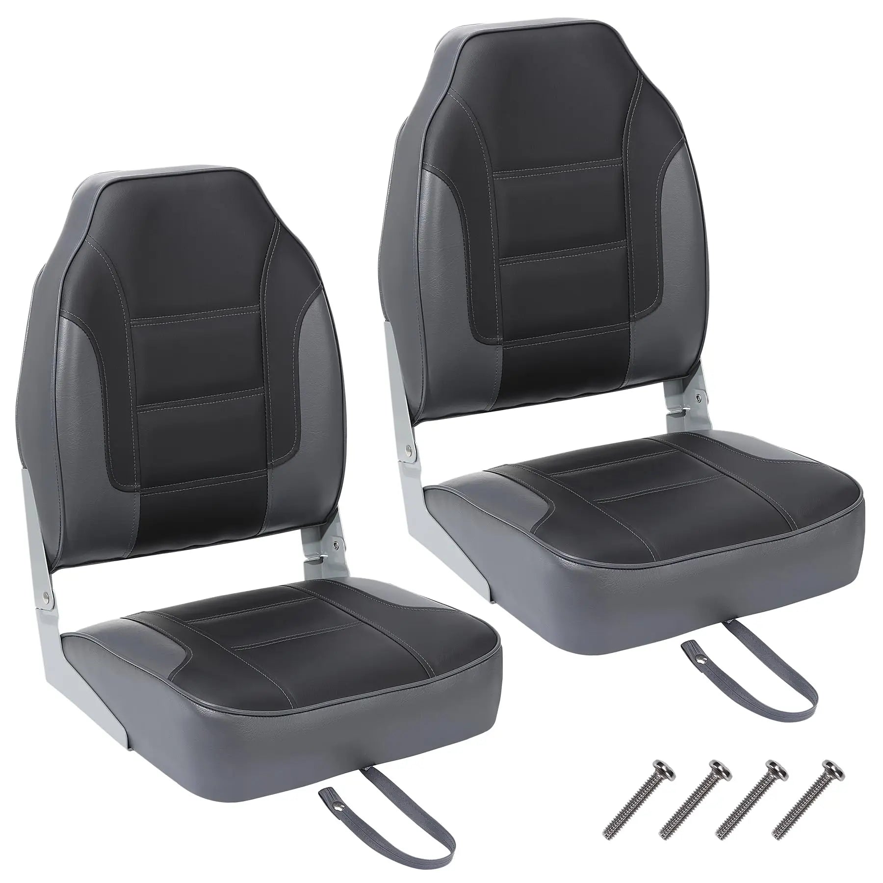 2 Pack Boat Seats, High Back Folding Boat Seats - Fishing Boat Chairs With Thick Sponge Padding, Stainless Steel Screws & Fold