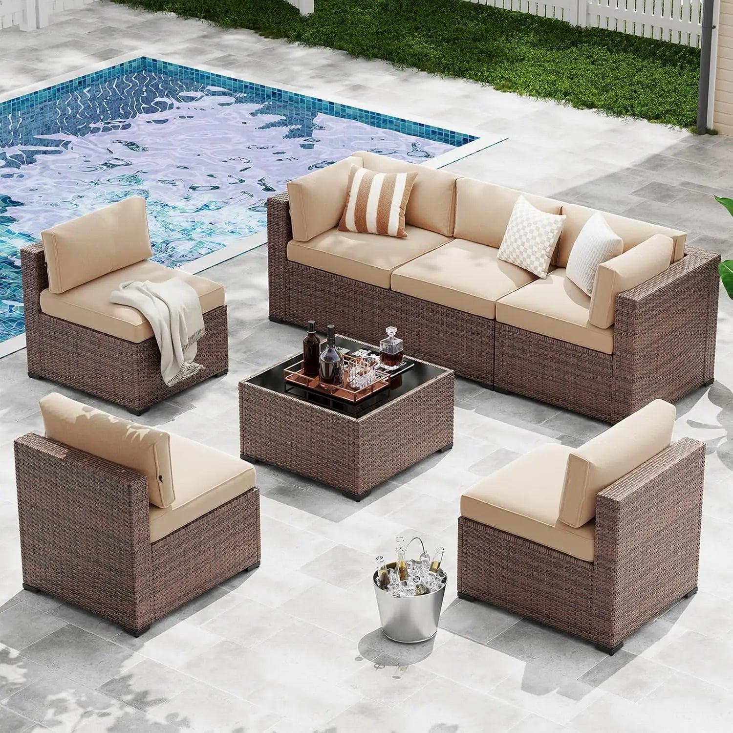 7-Piece Patio Furniture Set, Wicker Rattan Outdoor Furniture with Thick Cushions, Patio Conversation Sets with, Customized
