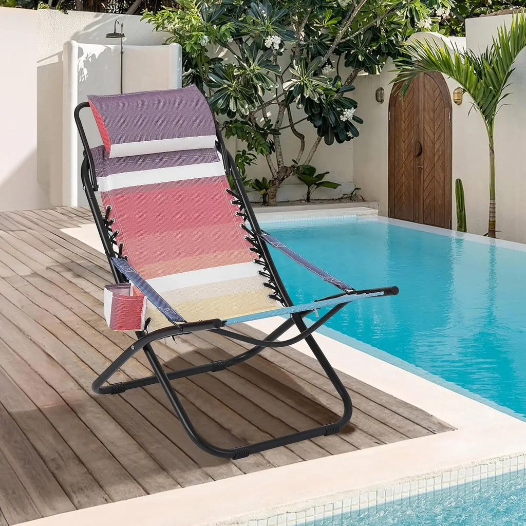 Folding Camping Chair with Head Support, Stable Portable Compact Beach Chair, Lawn Chairs Folding for Outdoor Camp, Travel