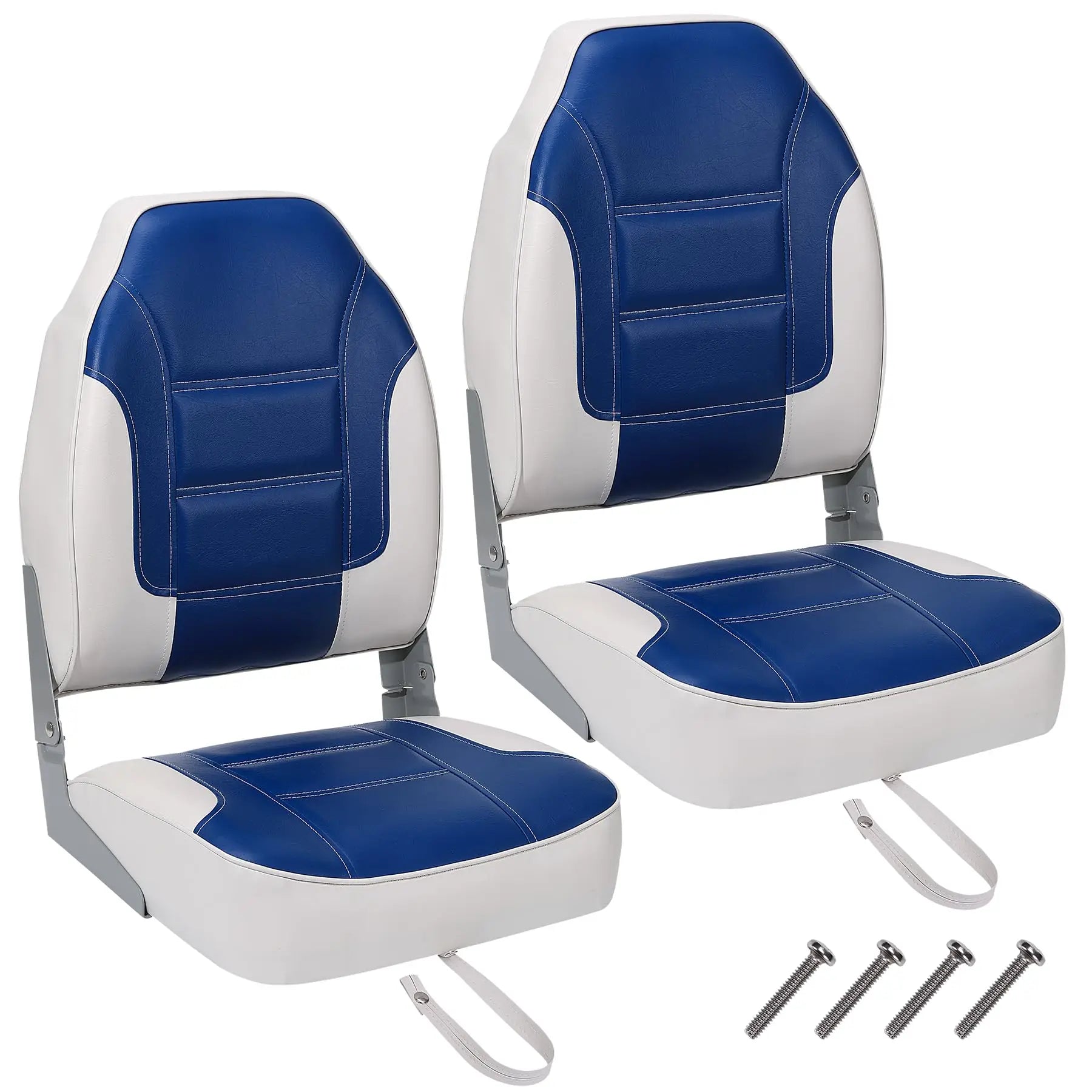 2 Pack Boat Seats, High Back Folding Boat Seats - Fishing Boat Chairs With Thick Sponge Padding, Stainless Steel Screws & Fold