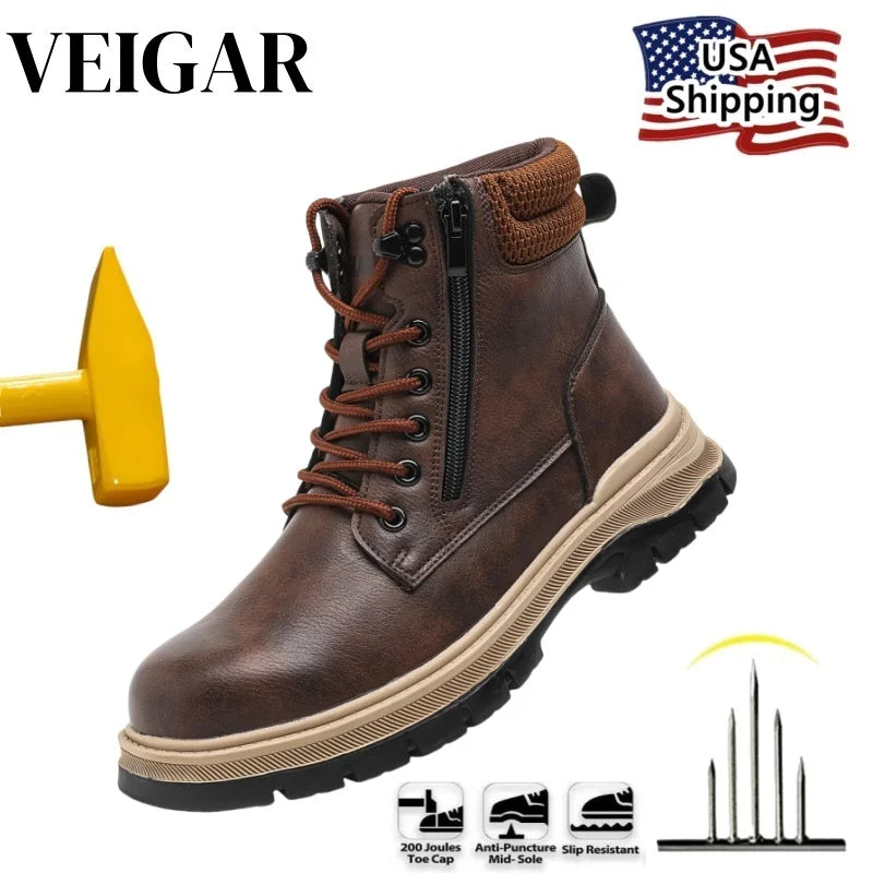 Leather waterproof Work Shoes Steel Toe