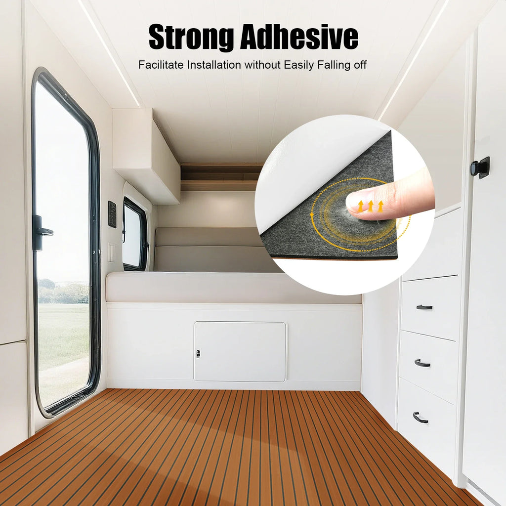 48x16.8‘’ EVA Foam Teak Floor Mat 6mm Thick Anti-Slip Self-Adhesive Pad Cuttable Waterproof Marine Carpet for Boat Deck RV Yacht