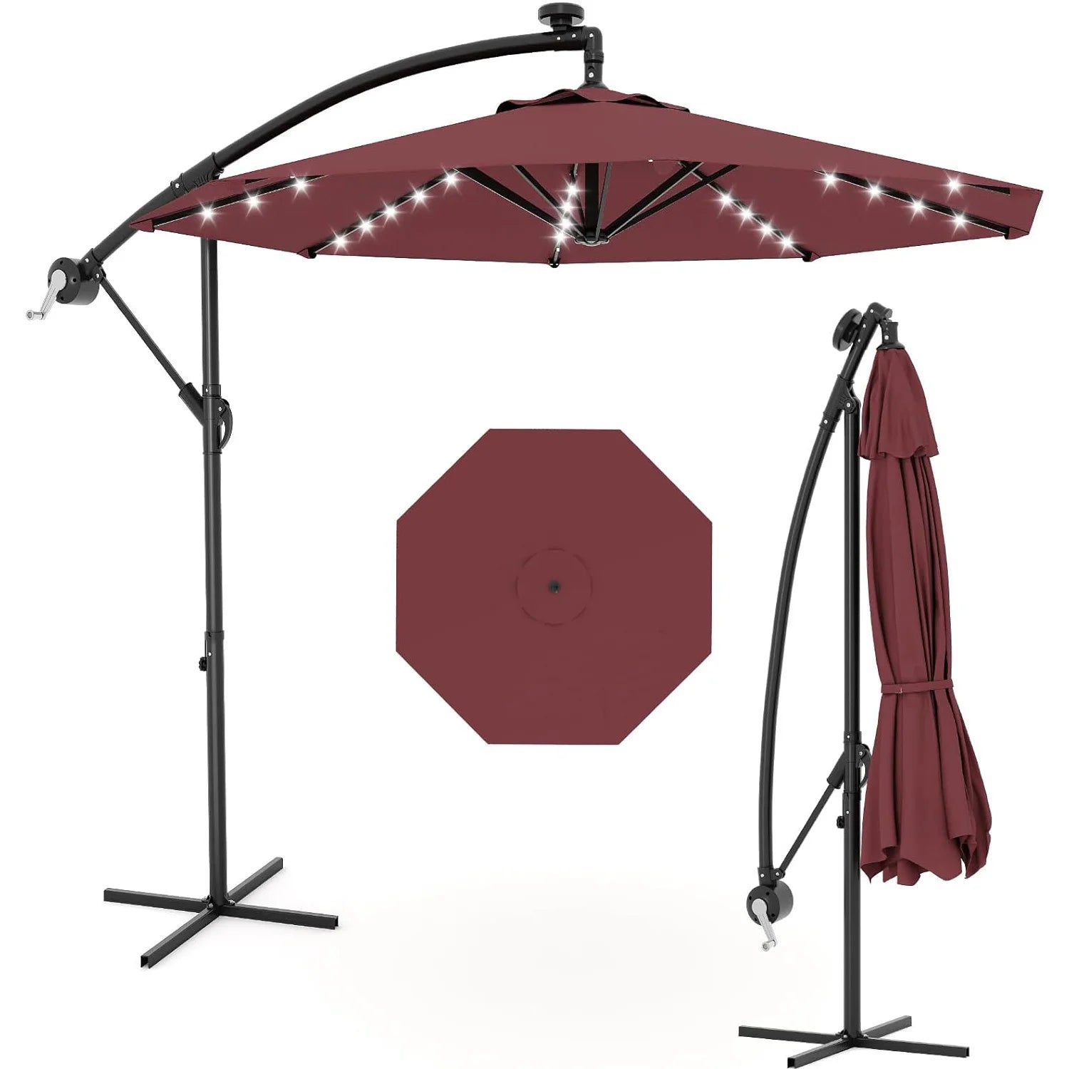 10FT Offset Patio Umbrella With Solar LED Lights