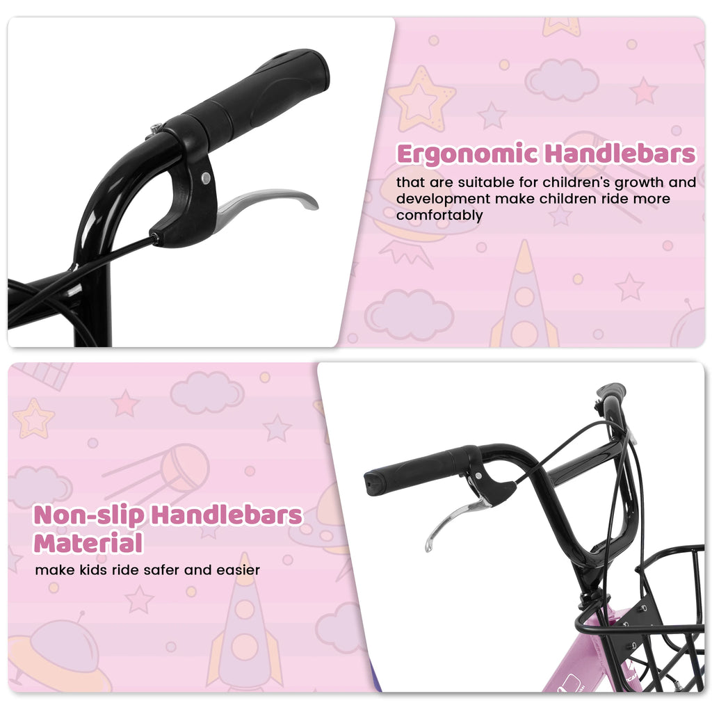20 Inch Kids Bike for Boys Girls, 1 Speed Kids Bicycle with Basket, Rear Seat, Chain Guard, Coaster Brake, V-Brake, Steel Frame
