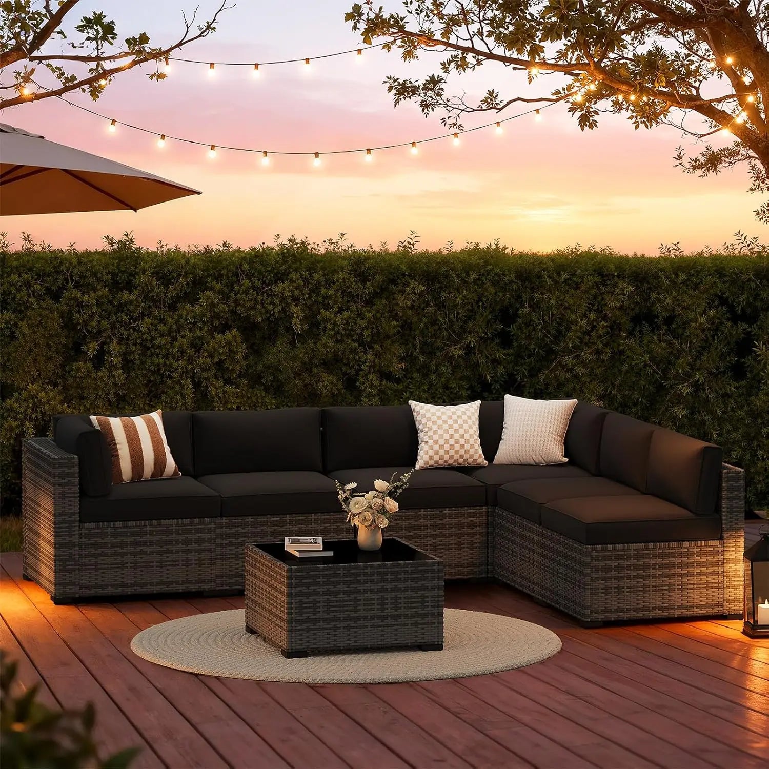 7-Piece Patio Furniture Set, Wicker Rattan Outdoor Furniture with Thick Cushions, Patio Conversation Sets with, Customized