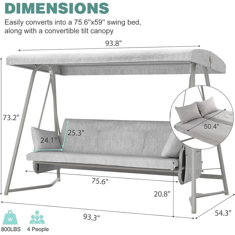 PopularPopular4-Person Outdoor Swing Bed with Cushions, Adjustable Backrest, up to 800 lbs, Ideal for Patio, Garden, or Poolside