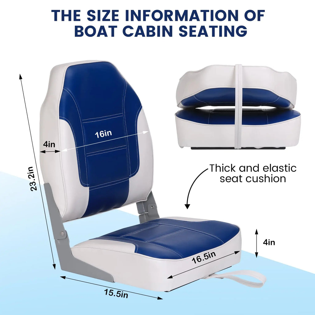 2 Pack Boat Seats, High Back Folding Boat Seats - Fishing Boat Chairs With Thick Sponge Padding, Stainless Steel Screws & Fold