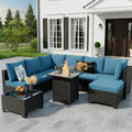 8pc Outdoor Patio Set with Fire Pit Table Wicker Sectional Sofa Thick Cushions Garden Lawn Pool Backyard, Customized