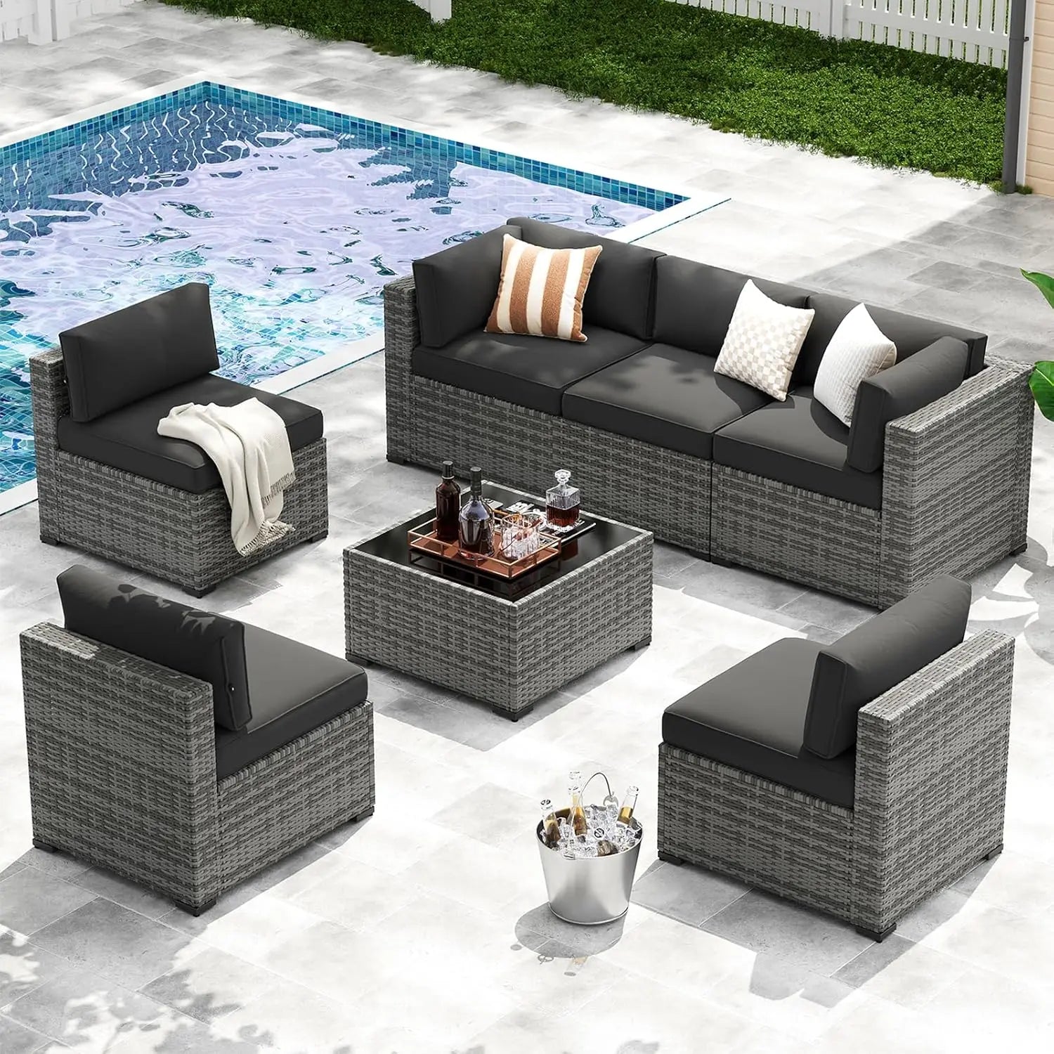 7-Piece Patio Furniture Set, Wicker Rattan Outdoor Furniture with Thick Cushions, Patio Conversation Sets with, Customized