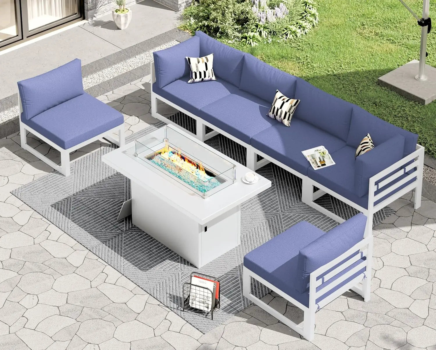 6 Person Large  Outdoor Patio Furniture Set With Fireplace