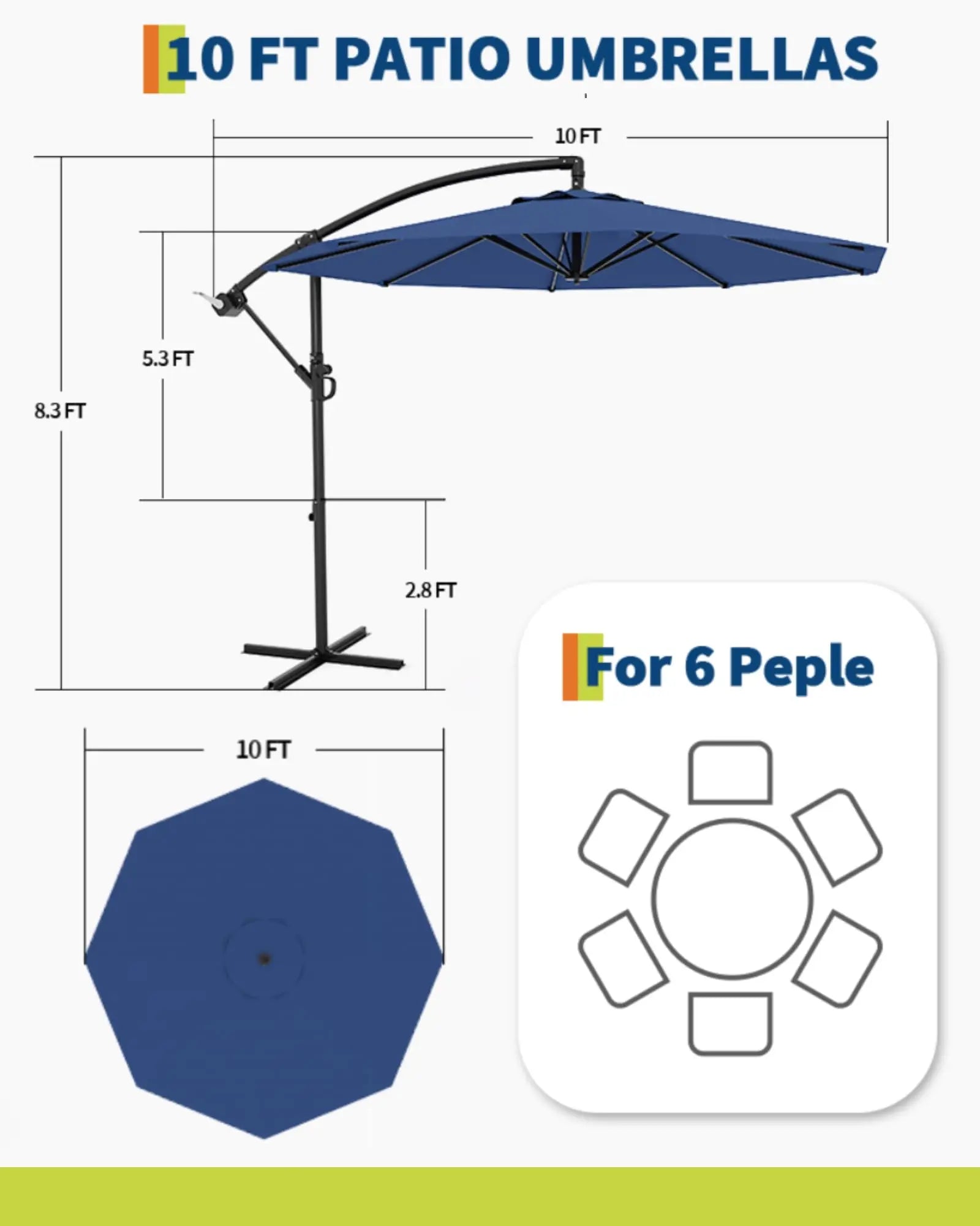 10FT Offset Patio Umbrella With Solar LED Lights