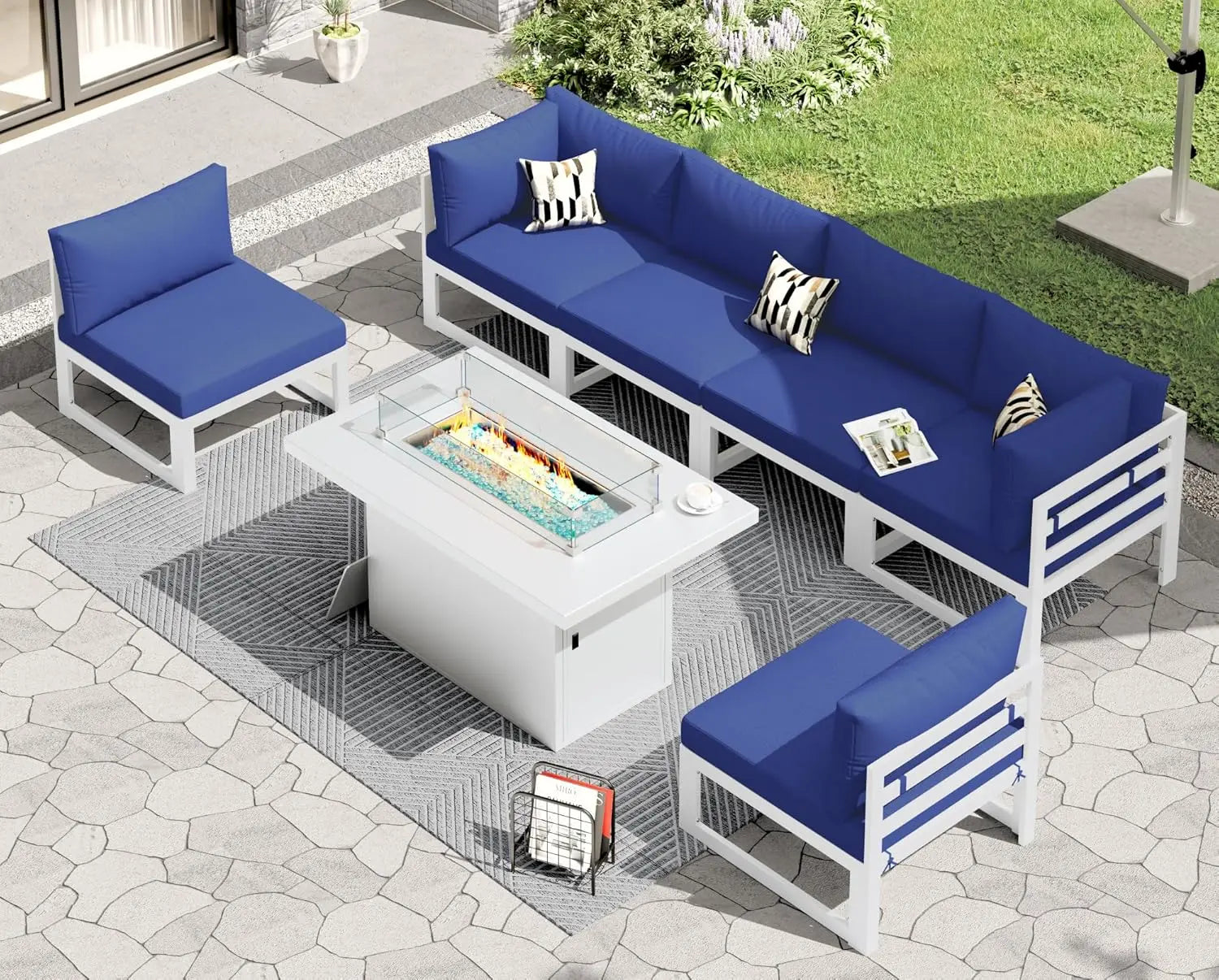 6 Person Large  Outdoor Patio Furniture Set With Fireplace