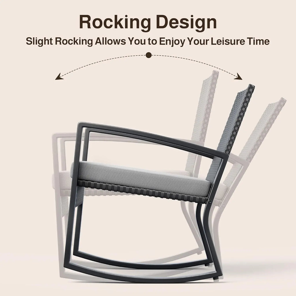 4 Piece Outdoor Patio Furniture Set, Wicker Patio Furniture with Glass Coffee Table, Rocking Wicker Bistro Set, for, Customized