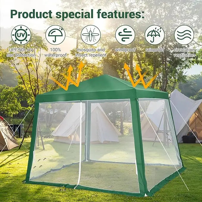 Easy Pop-Up Outdoor Screen Tent with Netting Side Walls