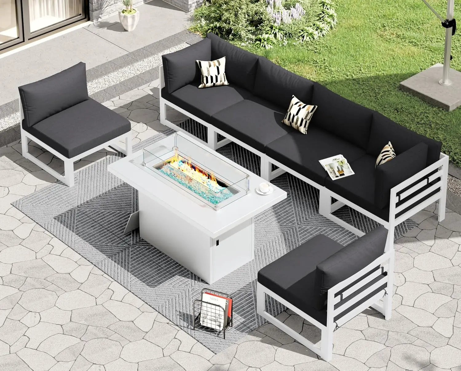 6 Person Large  Outdoor Patio Furniture Set With Fireplace