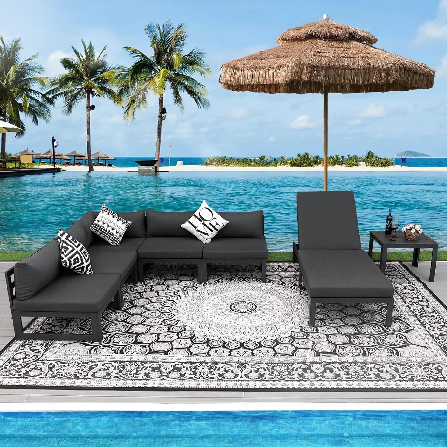 6 Person Large  Outdoor Patio Furniture Set With Fireplace