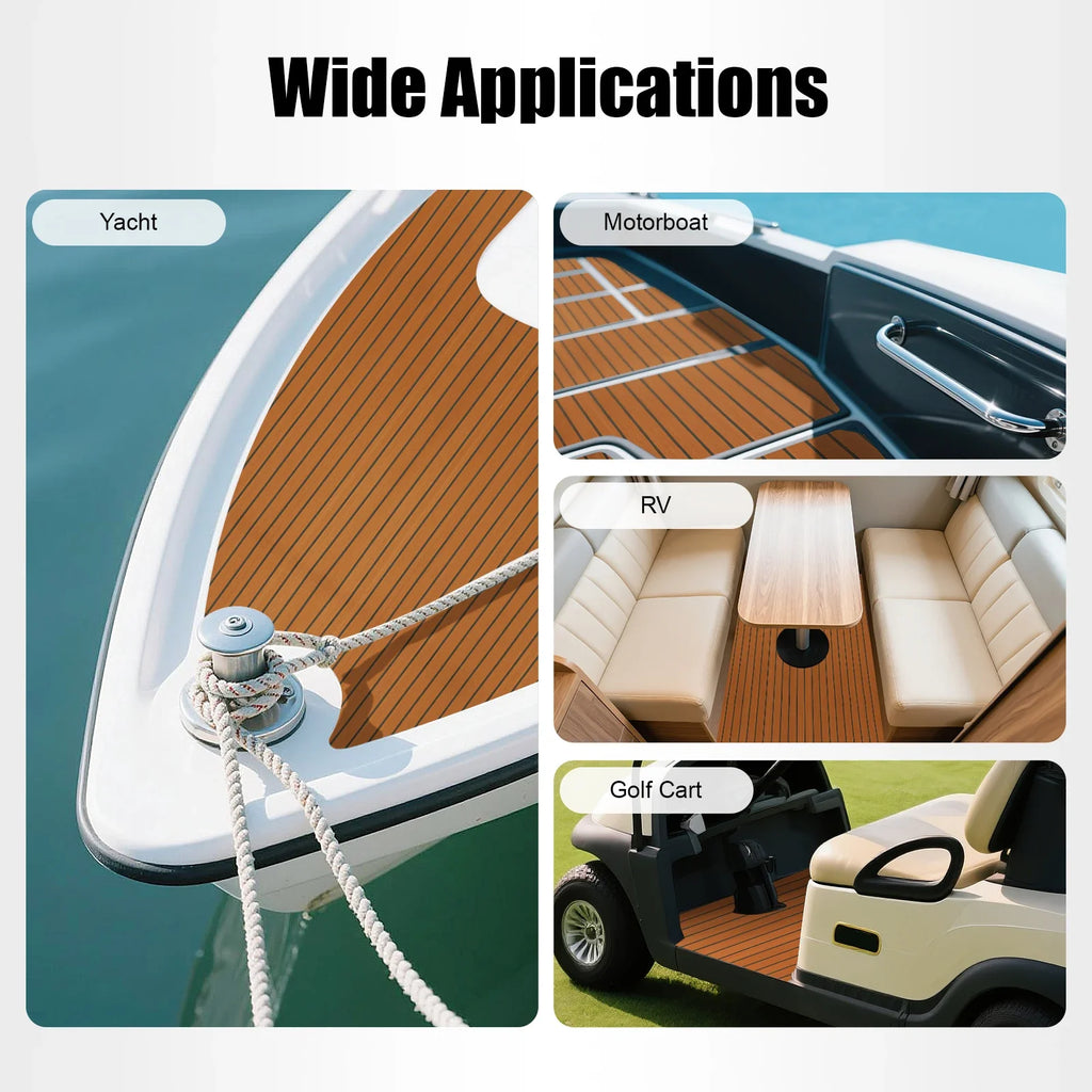 48x16.8‘’ EVA Foam Teak Floor Mat 6mm Thick Anti-Slip Self-Adhesive Pad Cuttable Waterproof Marine Carpet for Boat Deck RV Yacht