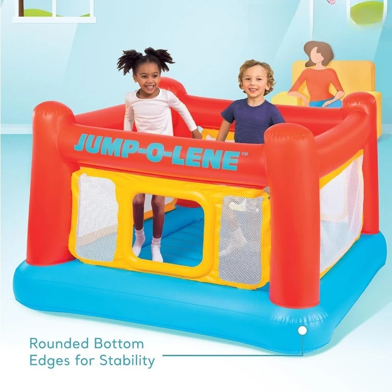 Inflatable Jump-O-Lene Trampoline Bounce House with Crawl-Thru Door & Net - Indoor & Outdoor Backyard Blow-Up Bouncy Playh