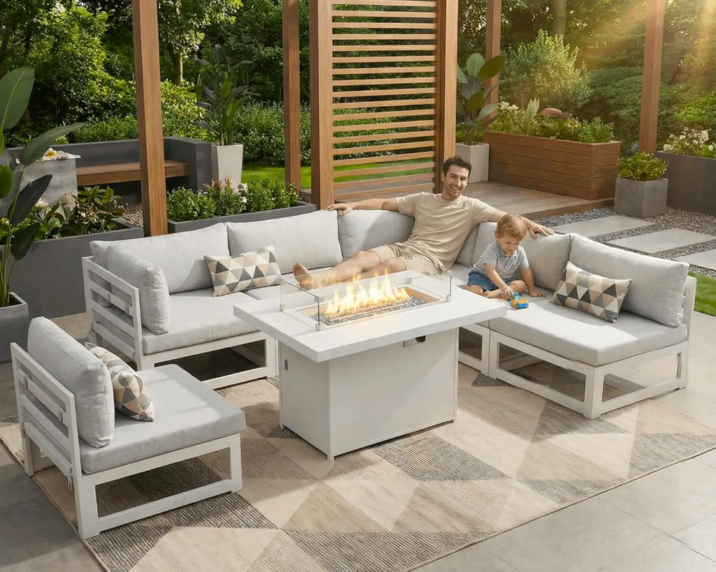 6 Person Large  Outdoor Patio Furniture Set With Fireplace