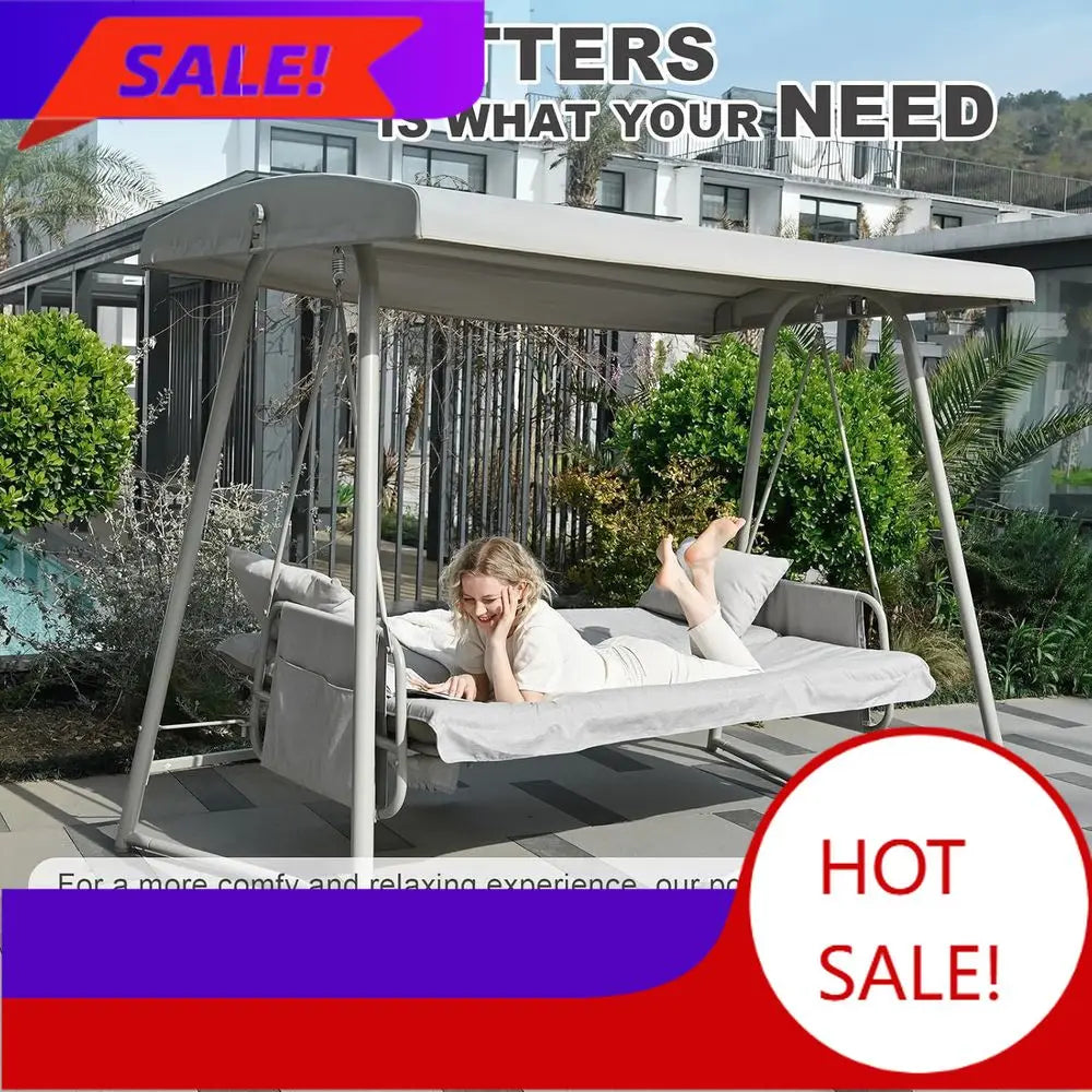 PopularPopular4-Person Outdoor Swing Bed with Cushions, Adjustable Backrest, up to 800 lbs, Ideal for Patio, Garden, or Poolside