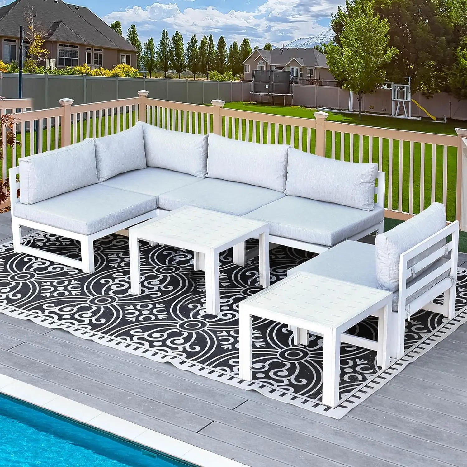 6 Person Large  Outdoor Patio Furniture Set With Fireplace