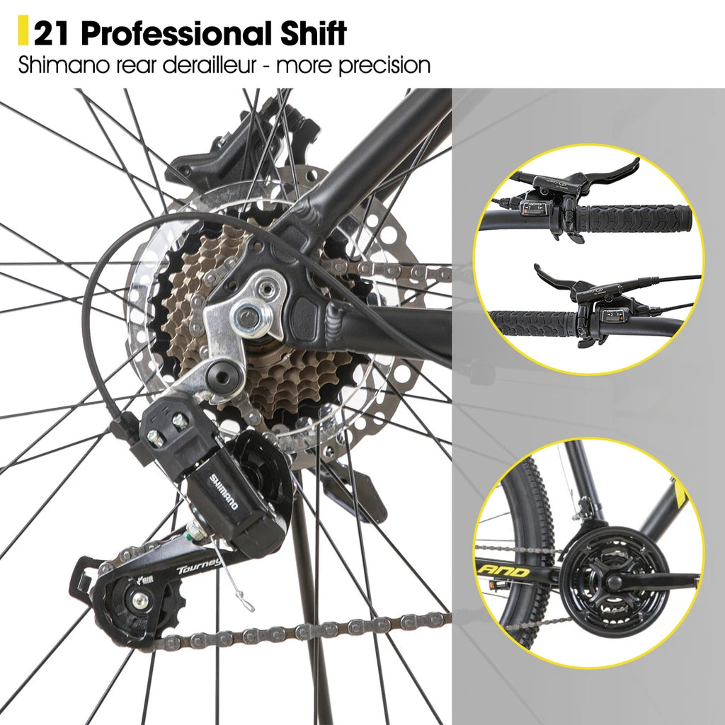 Hiland Aluminum Mountain Bike 21 Speeds, Hydraulic Disc-Brakes, Lock-Out Suspension Fork, 27.5 inch Wheel, Bike for Men Mens