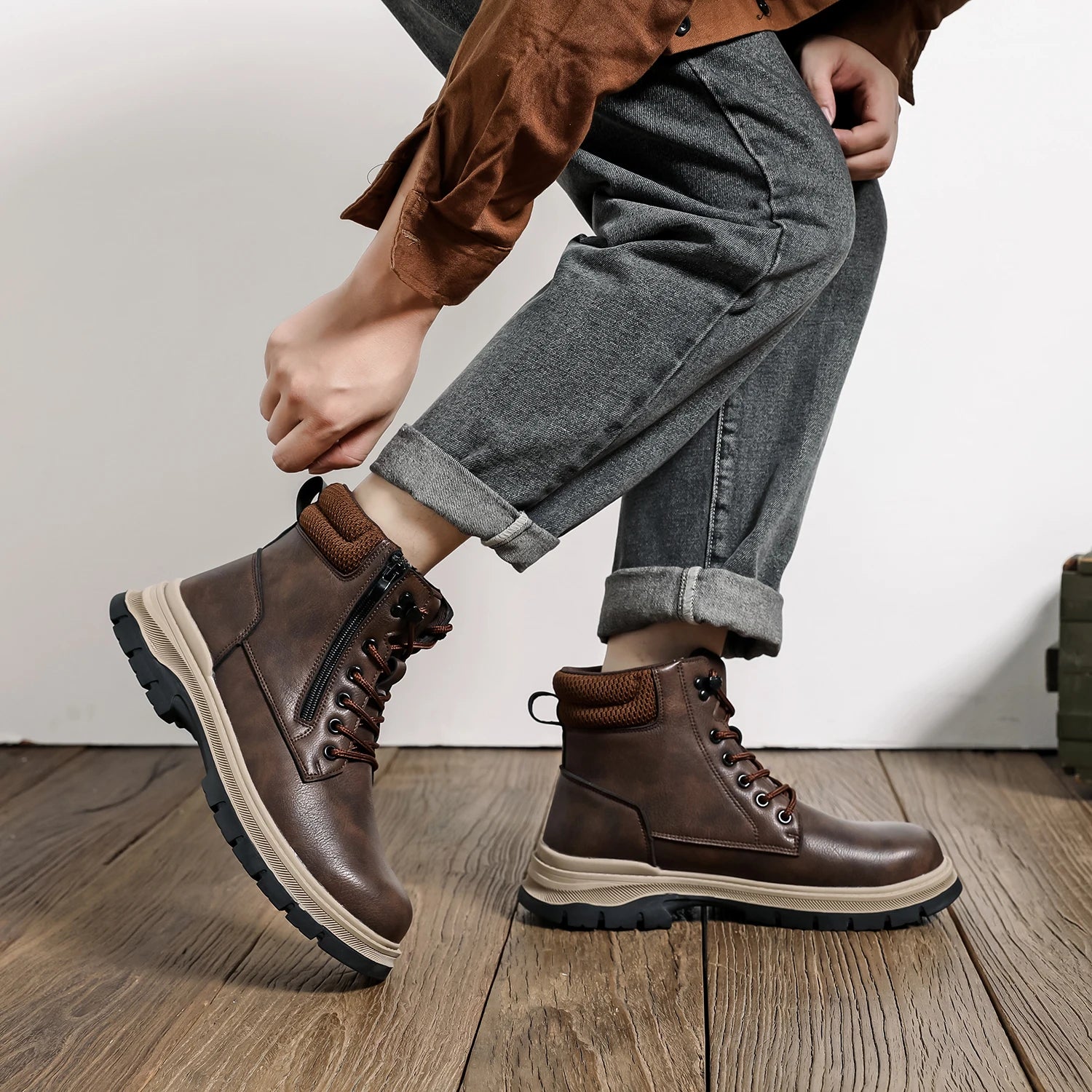 Leather waterproof Work Shoes Steel Toe