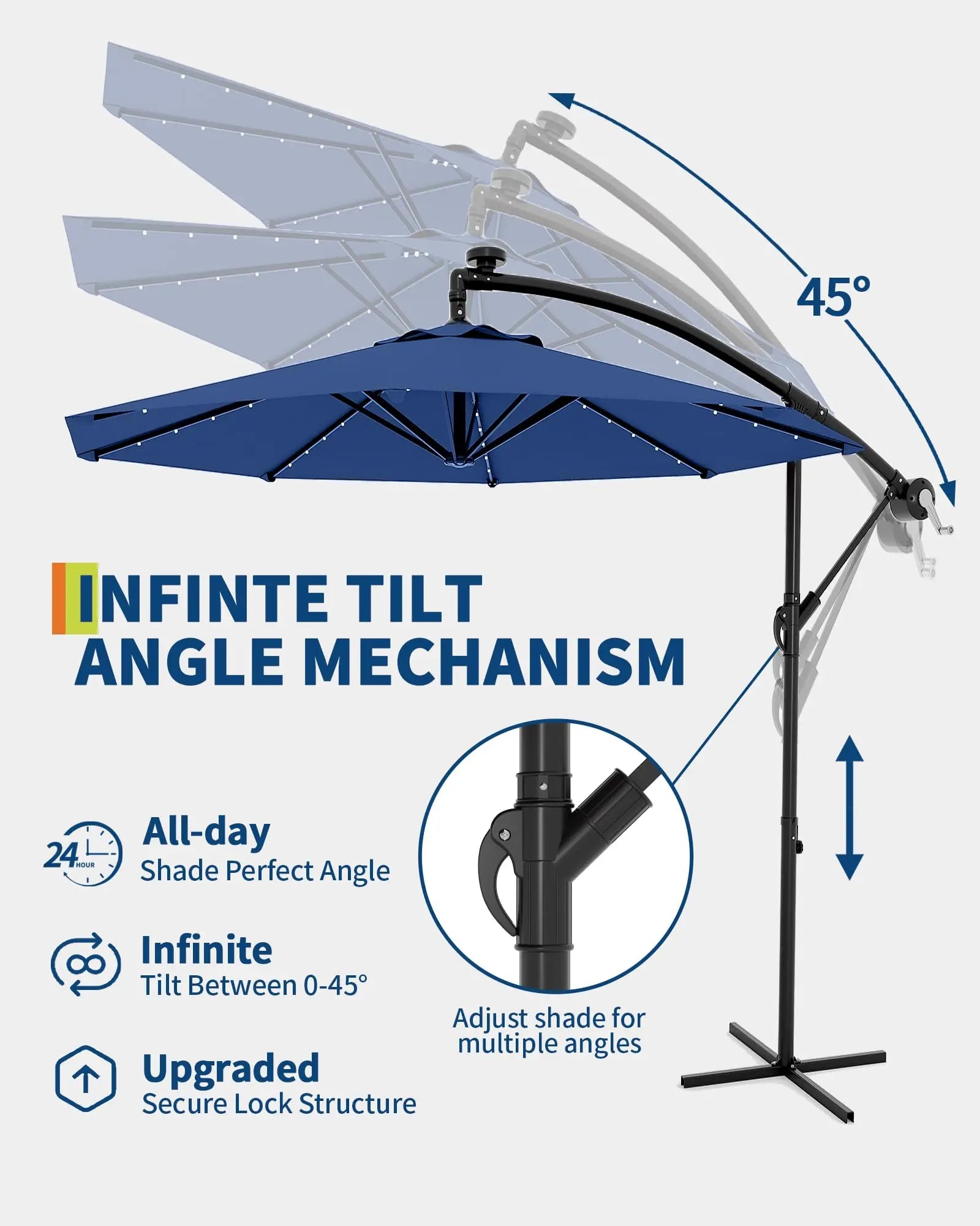 10FT Offset Patio Umbrella With Solar LED Lights