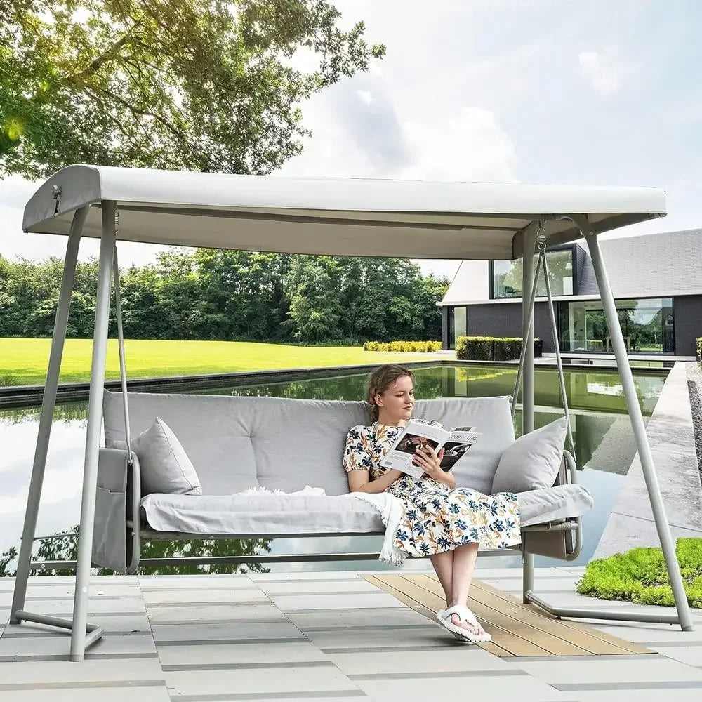 PopularPopular4-Person Outdoor Swing Bed with Cushions, Adjustable Backrest, up to 800 lbs, Ideal for Patio, Garden, or Poolside