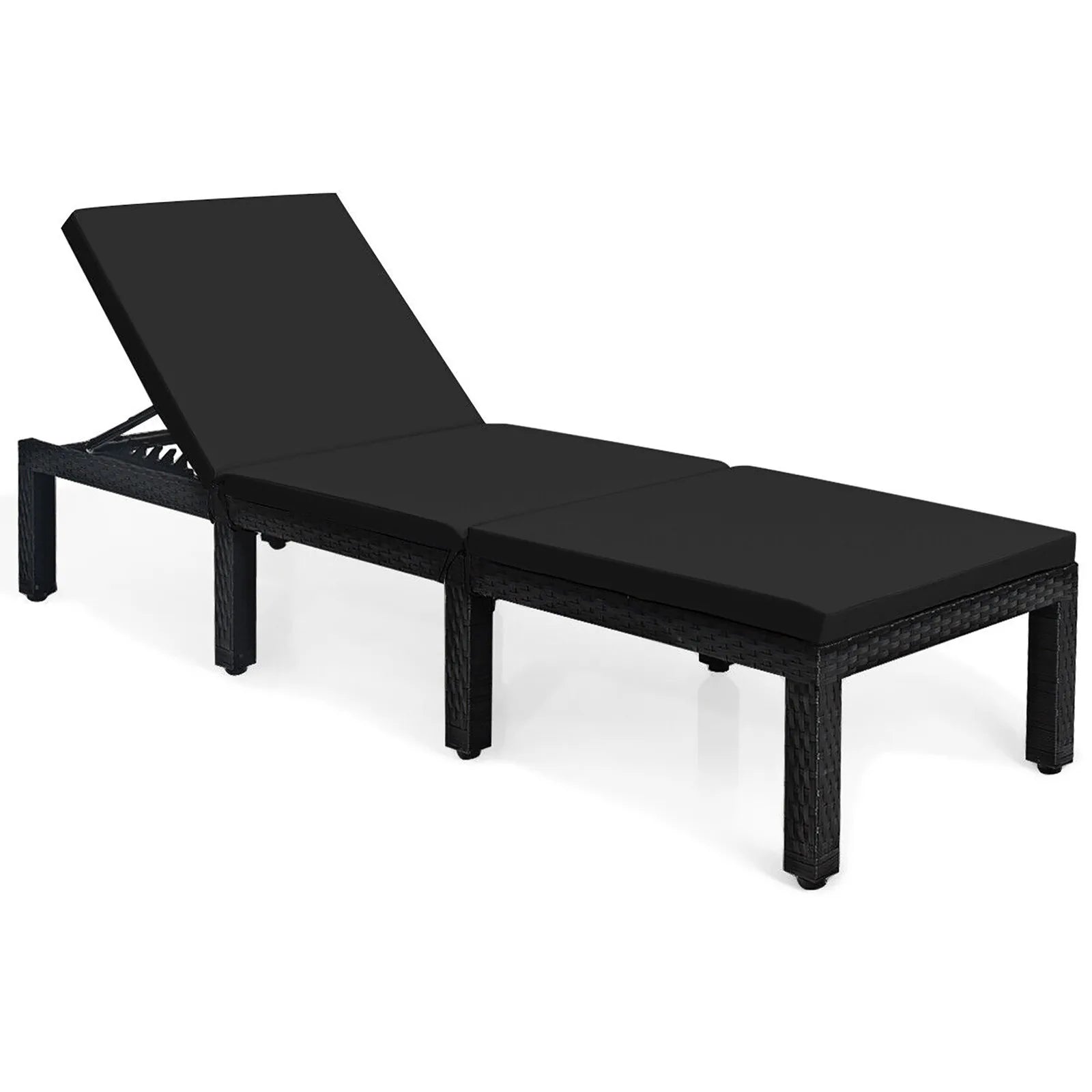 Adjustable Rattan Patio Chaise Lounge Chair Couch w/ Black & Turquoise Cushion