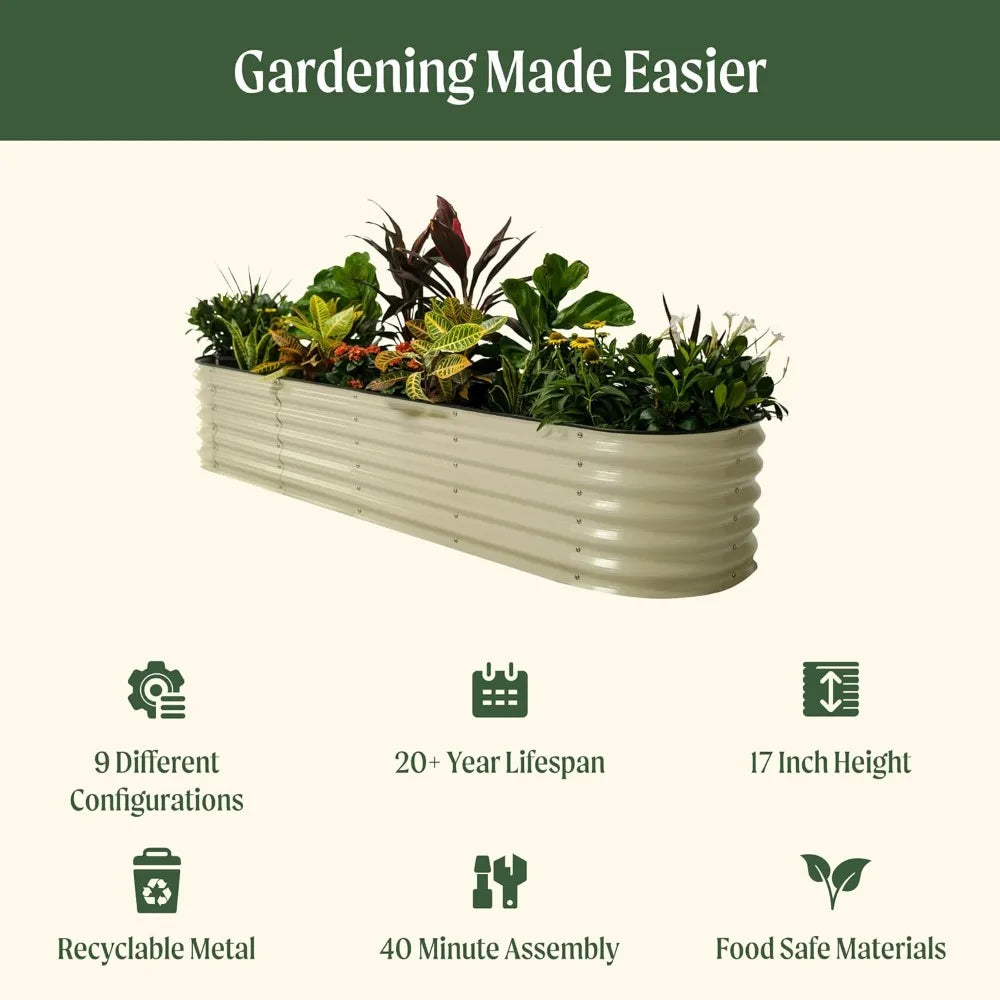 17" Tall 9-in-1 Metal Raised Garden Bed Kit, 8ft x 2ft Planter Box for Vegetables & Flowers, Eco-Friendly & Easy Assembly