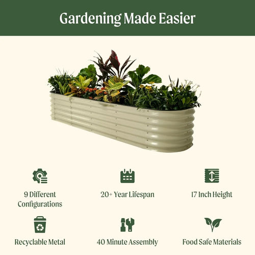 17" Tall 9-in-1 Metal Raised Garden Bed Kit, 8ft x 2ft Planter Box for Vegetables & Flowers, Eco-Friendly & Easy Assembly