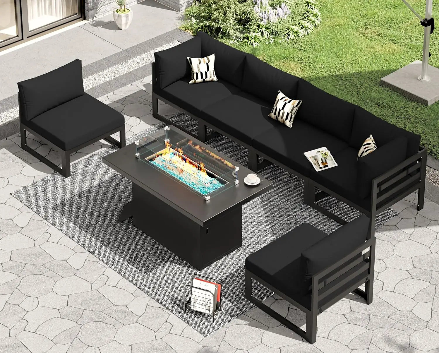 6 Person Large  Outdoor Patio Furniture Set With Fireplace